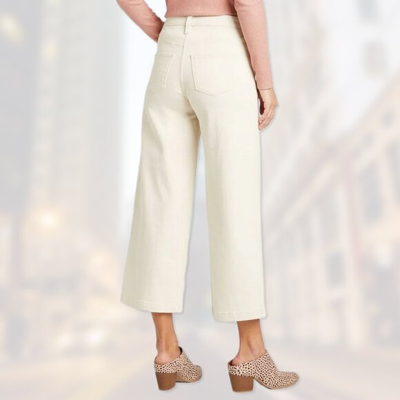 NWT Highest-Rise Wide-Leg Cream/Ivory Cropped Jeans - Women's Plus Sizes 16, 18 - Picture 2 of 3